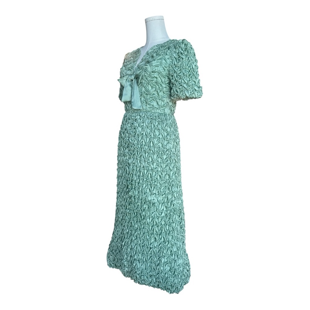 FFF33 Green texted print dress with bow detail size small - Picture 2 of 4